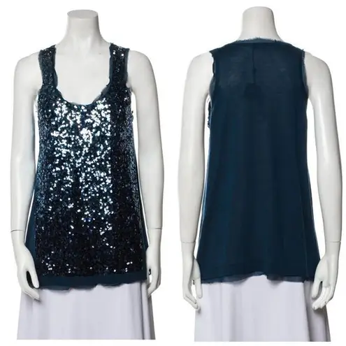 Magaschoni NEW Sequin Tank Top, Silk/wool blend, Blue, M
