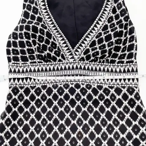 BCBGMAXAZRIA  Black & White Patterned Sequin Silk Cotton V-neck Tank Top Size XXS