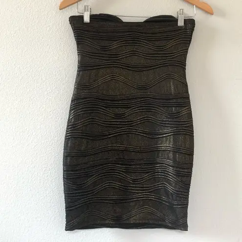 Wet Seal  Black Gold Strapless Sleeveless‎ Sequin Waves Dress Size S