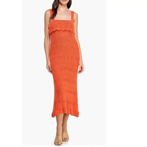 KOKO + MASON Popover Ruffle Pointelle Sweater Dress, Size Small, Orange, NWT Orange