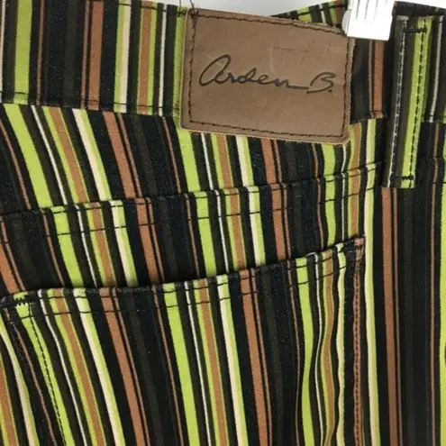 Arden B Green & Black Striped Velvet Soft Retro Flair Pants 8