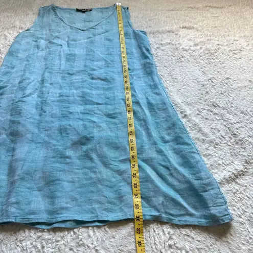 Flax Sleeveless Linen Dress S Blue Textured Lagenlook Minimalist Coastal Cottage