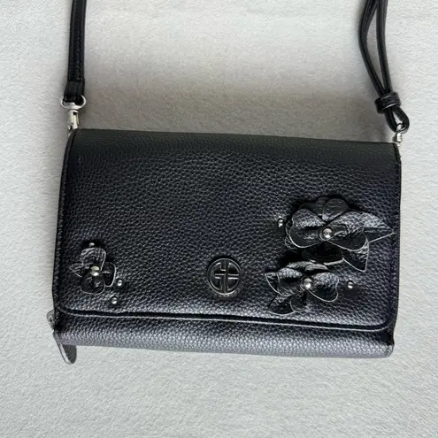 Giani Bernini Rosette Wallet Crossbody Black Faux Leather Crossbody Floral