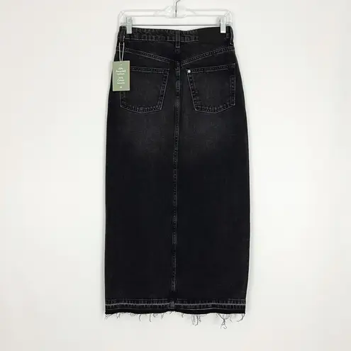 H&M NWT  Long Denim Frayed Hem Raw Edge Skirt in Washed Black | Size XS