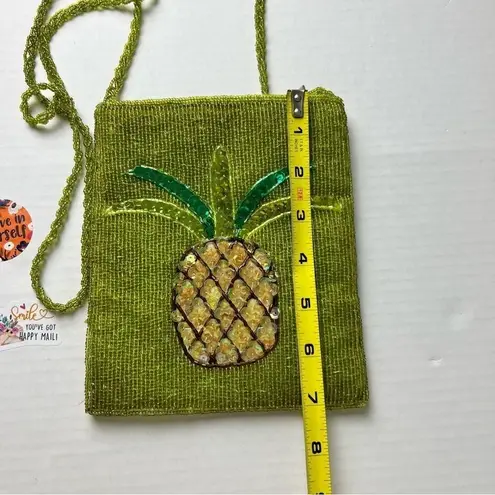 Lime Green Beaded Pineapple Crossbody Phone Bag Sequins Summer Tropical