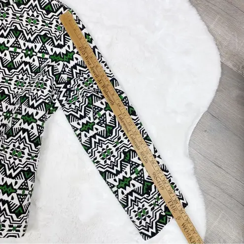 Designed by BLING Aztec Print Dobby Weave Boho Jacket Green White Black Small