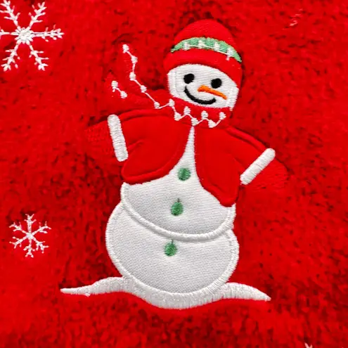 Y2K Bobbie Brooks Women S Red Fleece Snowman Snowflake urgly Christmas Cardigan