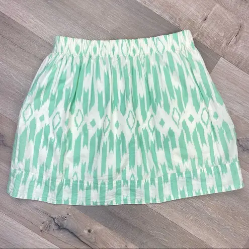 J. Crew Factory Pleated Ikat Print Mini Skirt XS Mint Cream Elastic Waist Green