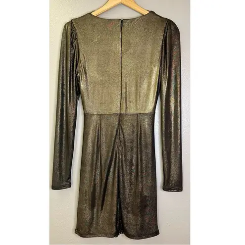 Bishop and Young NWT Luxe Metallic Long Sleeved Ruched Fitted Mini Dress Party
