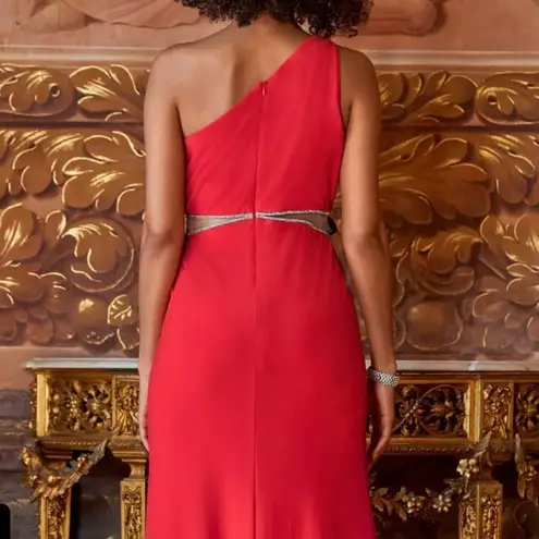 Boston Proper NWT Red One Shoulder Crystal Embellished Cut Out Knit Gown Size 10