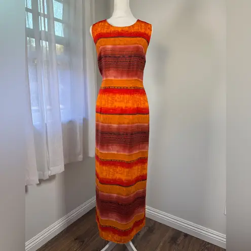 Vintage ‘90s Sheri Martin Orange, Red & Copper Belted Sleeveless Maxi Dress Orange Size M