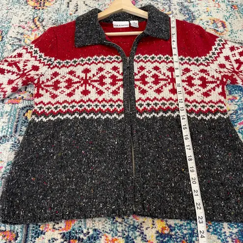 Croft & Barrow vintage Christmas fair isle zip up wool blend sweater