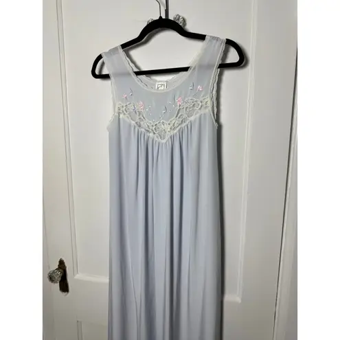 VTG Eve Stillman Embroidered Lace Granny Light Blue Cottage Nightgown Dress S
