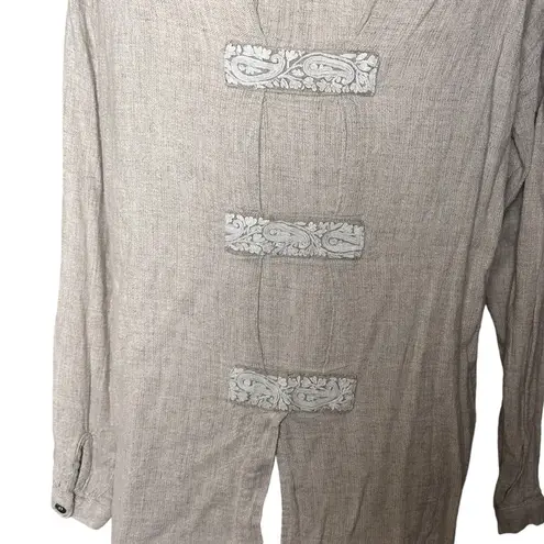 CP Shades Linen Blend Top Pants Set Oatmeal Tweed Embroidered Long Sleeve Small