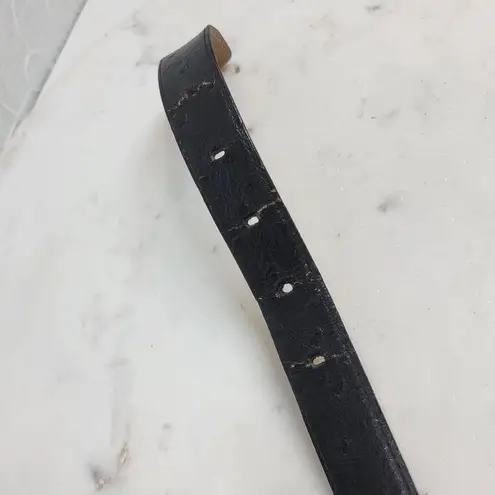 Vintage Mens Belt 36/90 Black Genuine Leather Ostrich Gold Box Frame Buckle