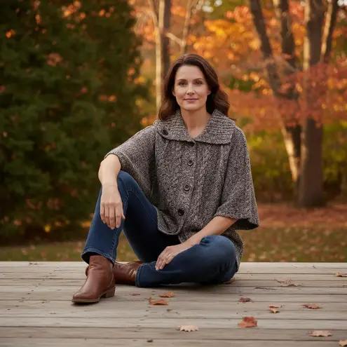 Chunky Marled Knit Button Front Cardigan Sweater Coat Gray Brown Women's L