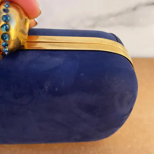 Alexander McQueen navy suede Nautical Crystal-embellished Skull Box Clutch