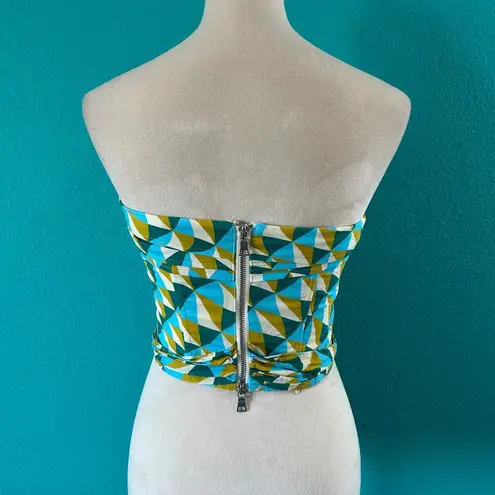 Marissa Webb Blue Yellow Geometric Print Tie Waist Corset Top Size 6
