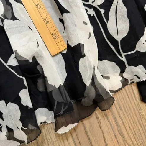 Alfani Petite Black White Floral 100% Silk Sheer Overlay Dress Size 8P
