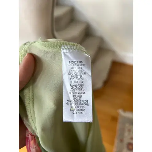 Vintage Y2K Lime Green Tiered Paisley Butterfly Floral Slip Skirt Fairy Size 8