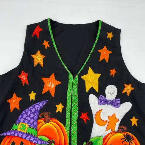 Handmade Halloween Vest Pumpkins Ghost Bat Funny Silly Party Teacher Women Black