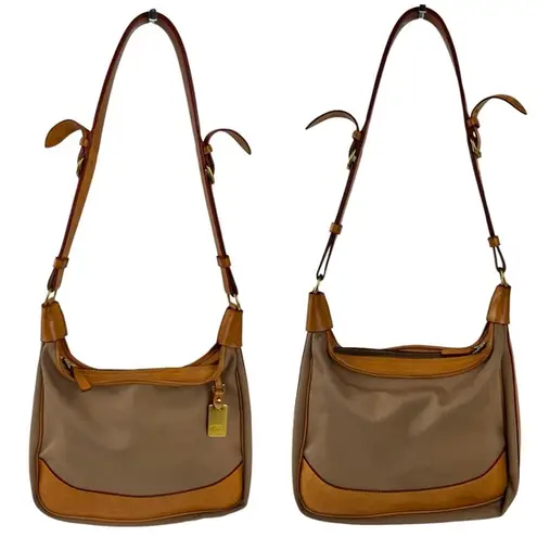 Dooney & Bourke VTG  Canvas & Leather Hobo Large Crossbody Bag Tan Brown