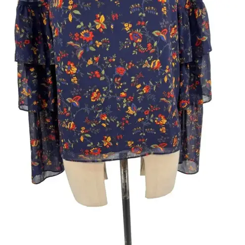 Madewell  Ruffle Sleeves Floral-Vine Moonless Navy‎ Blue Blouse Shirt Top Size XL