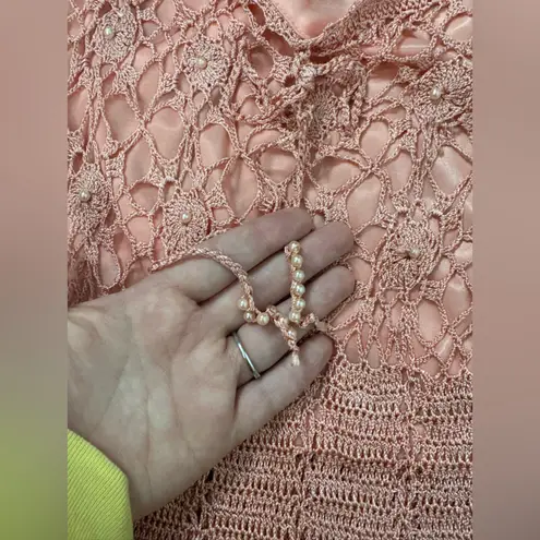 Say What? Say What? Y2K Pink Crochet Knit Tank Top Large Pearl Detail Stretch Croquette thumbnail 5