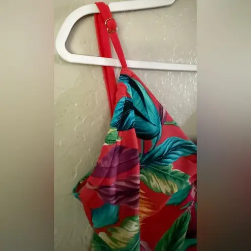 Caribbean Joe Womens Standard Babydoll Tankini Top Size 14 Tropical Print Coral