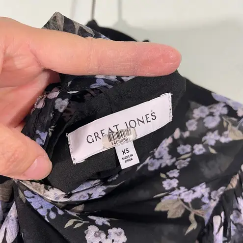 Great Jones Rent The Runway Black Floral Crinkle Chiffon Blouse Size XS