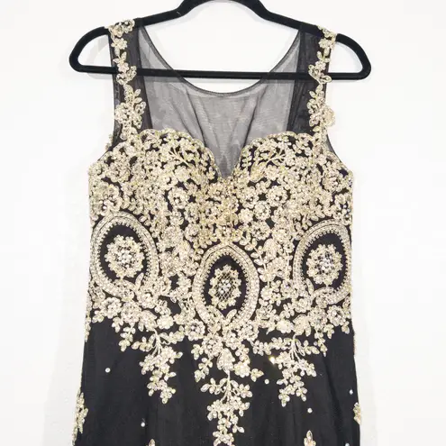 Lucci Lu NWT Abby Paris Black Gold Tulle Mermaid Crystal Embellished Gown 10