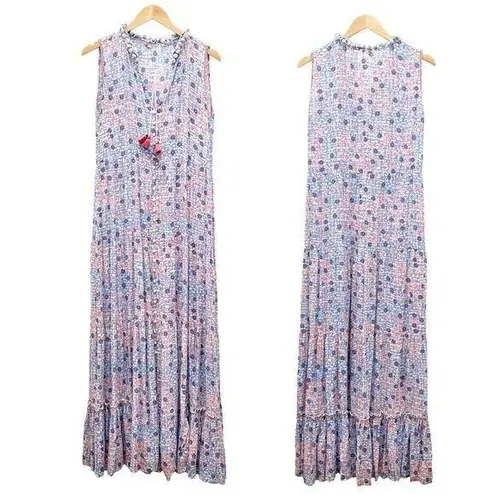 Poupette St. Barth Clara Maxi Dress Blue Bloom Floral Long Women’s Size Medium