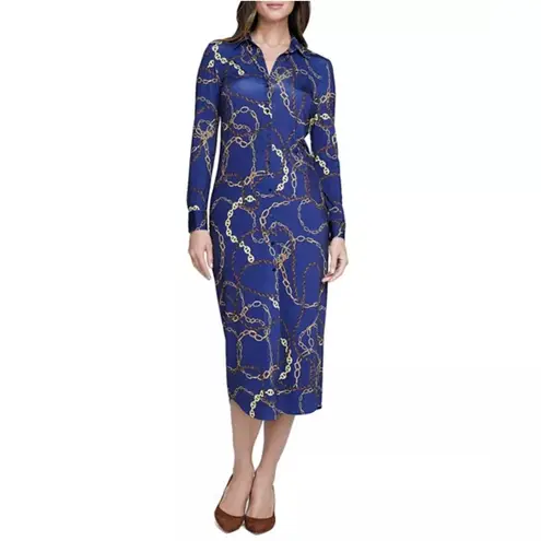 L'Agence L’Agence Raelynn Shirt Dress in Indigo Gold, NWT, Size XS