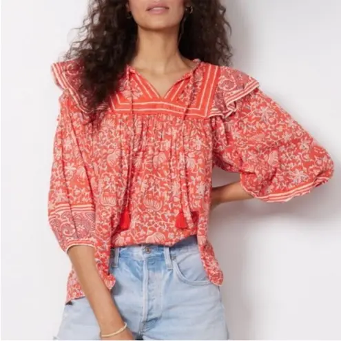 Cleobella Mylah Organic Cotton Flowy Boho Floral Print Blouse Top Size Small