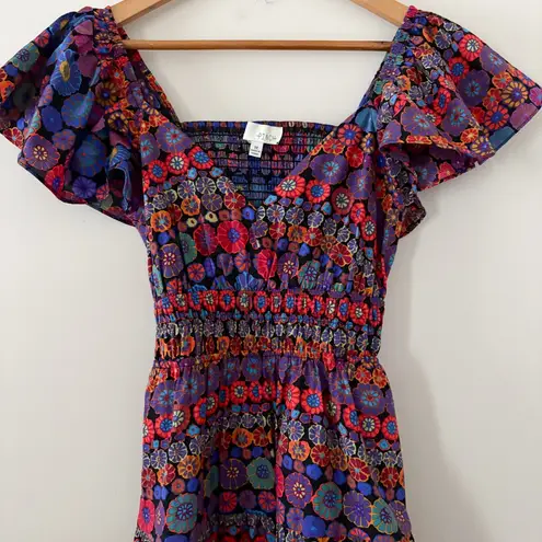 PINCH Floral Smocked Maxi Dress Cut Out mosaic Size M Red Size M