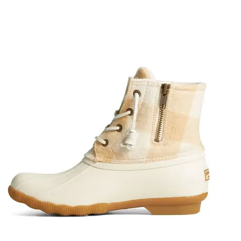Sperry  Buffalo Check Plaid Bone Cream Duck Boot Waterproof Rain Boots Size 8