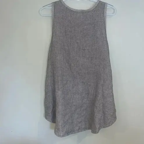 Habitat Sleeveless Shell Tank 100% Linen Blend Micro Check Top Sz XL Lagenlook