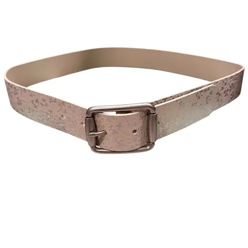 Gap Vtg Y2K  Silver Scrolled Leather Embossed Floral Pattern Belt, Sz S
