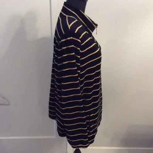 Quacker Factory Velour Black Gold Stripe zip Up jacket XL Women's