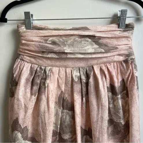 Vintage St. Gillian Silk Tulip Skirt Ruched Floral Pink Gray Watercolor Size 8