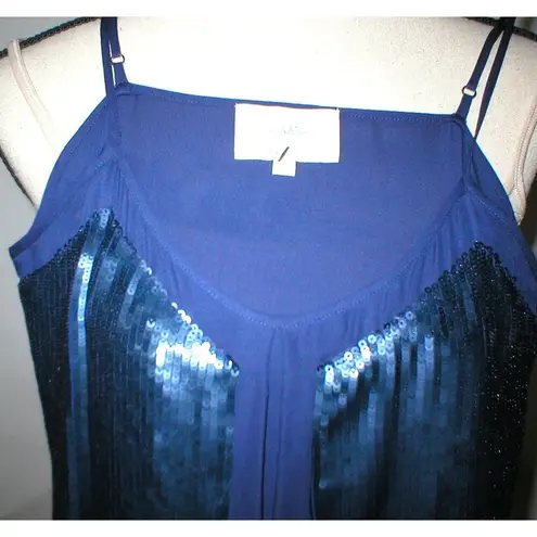 Madison Marcus New Womens Designer Silk Sequin Blouse Top Cami XS Dark Blue Tank