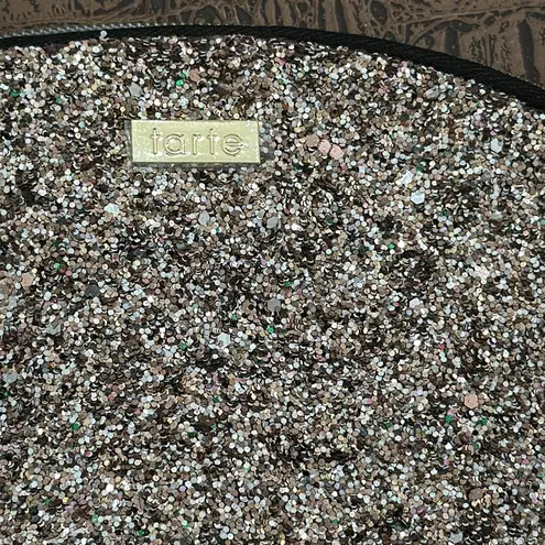 Tarte Glitter Makeup Bag Cosmetic Pouch Zip Travel Case Silver Gold Sparkle