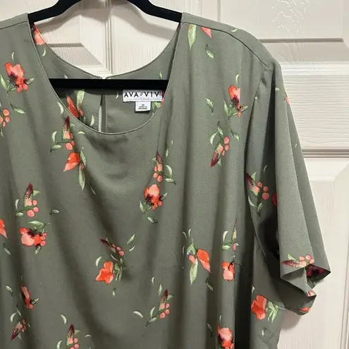 Ava & Viv  short sleeve green floral shirt dress size 3X