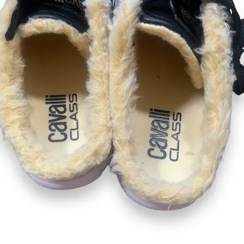 Cavalli Class Black Shearling Lined Mule Sneakers Gold Snakeskin Size 7.5 Cozy