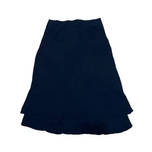 Carmen Marc Valvo Signature Solid Black Silk Layered Midi Skirt Women’s Size 10