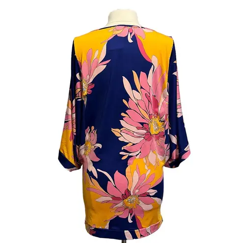 Trina Turk  Breeze Swim Tunic Cover Up Large Women's Blue Yellow Pink Dress $152