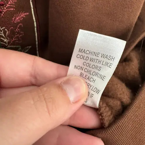 C&K Designs Brown Button Down Cardigan Sweater Women's Size Medium Fall Embroidery Leaves