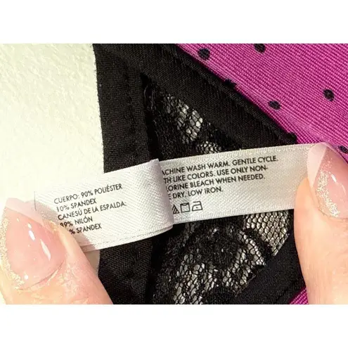 Romantic Womens Polka Dot Chemise Nightgown Slip Dress Sz M Feminine Fairy Lace Purple Size M