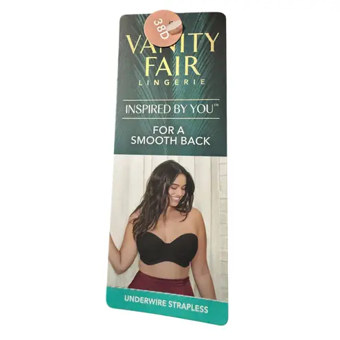 Vanity Fair Vanity Fair Strapless Bra Convertible Underwire Smooth Back Black 38D