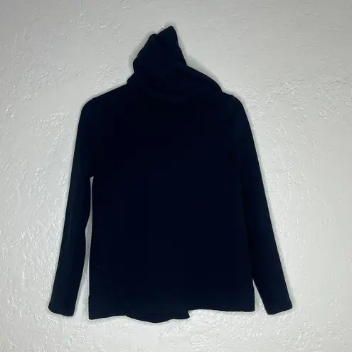 James Perse Women's Black Cotton Zippered Ribbed Hooded Fleece Zip Jacket Medium